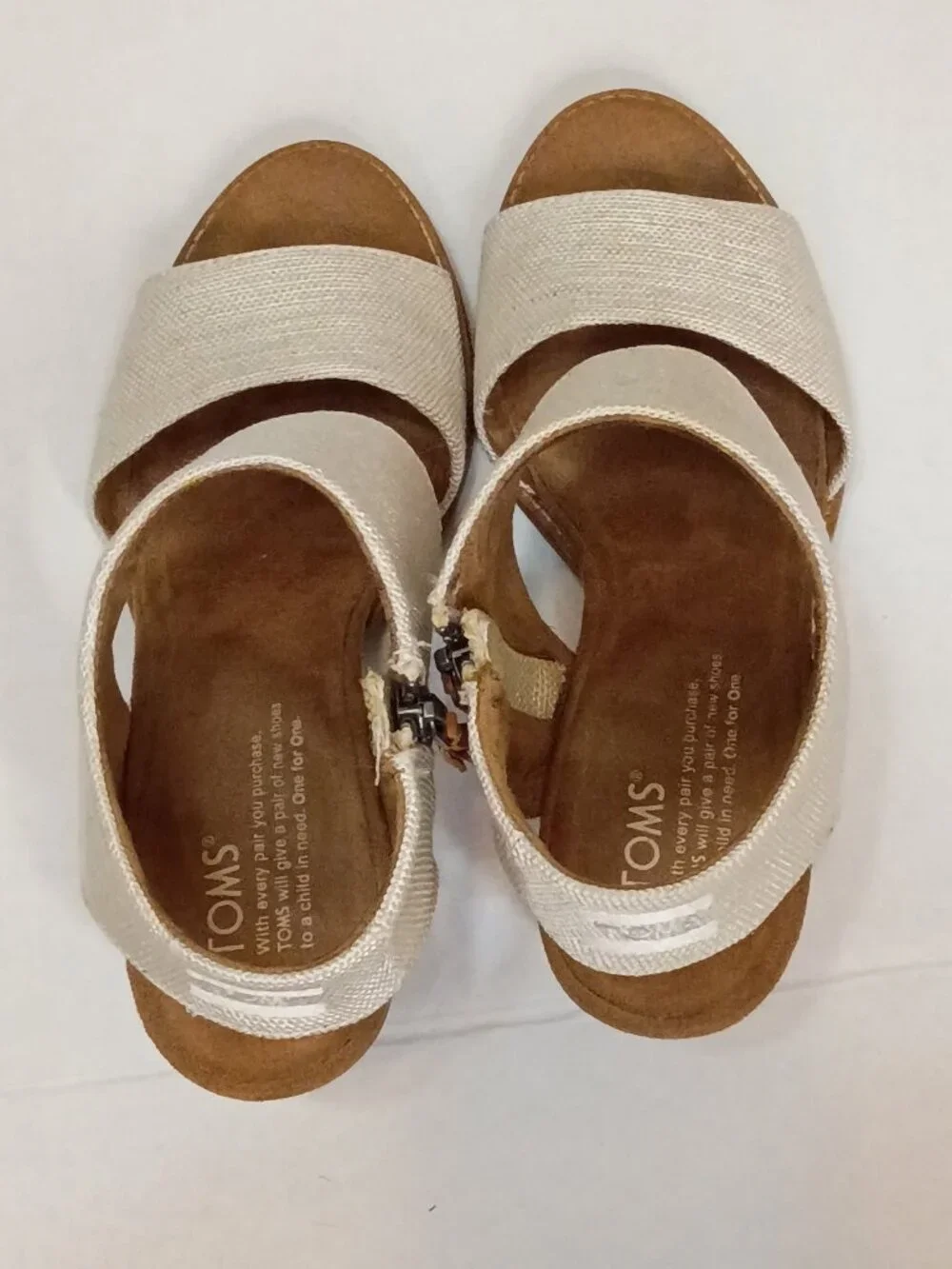 TOMS Majorca Cutout Block Heel Sandals Size 8 Natural Woven - Picture 3 of 7
